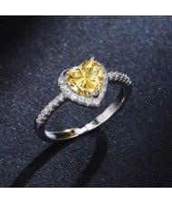 Sweet White Peach Heart Zircon Copper Wholesale Women Wedding Ring - Yellow