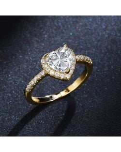Sweet Peach Heart Zircon Copper Wholesale Women Wedding Golden Ring - White