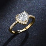Sweet Peach Heart Zircon Copper Wholesale Women Wedding Golden Ring - White