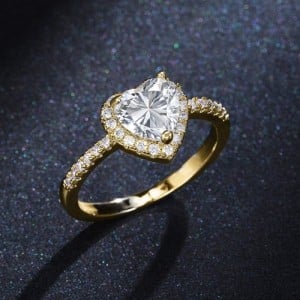 Sweet Peach Heart Zircon Copper Wholesale Women Wedding Golden Ring - White