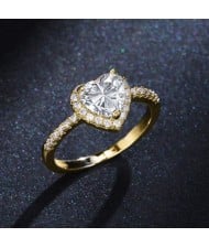Sweet Peach Heart Zircon Copper Wholesale Women Wedding Golden Ring - White