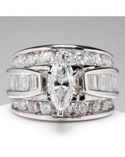 Elegant Marquise Zircon Solitaire Copper Wholesale Women Wedding Ring - Platinum