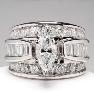 Elegant Marquise Zircon Solitaire Copper Wholesale Women Wedding Ring - Platinum