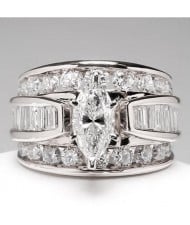 Elegant Marquise Zircon Solitaire Copper Wholesale Women Wedding Ring - Platinum