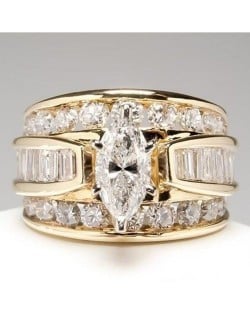 Elegant Marquise Zircon Solitaire Copper Wholesale Women Wedding Ring - Gold