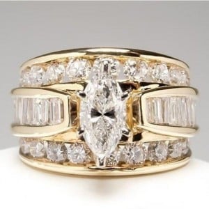 Elegant Marquise Zircon Solitaire Copper Wholesale Women Wedding Ring - Gold