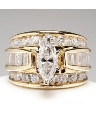 Elegant Marquise Zircon Solitaire Copper Wholesale Women Wedding Ring - Gold