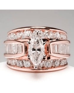 Elegant Marquise Zircon Solitaire Copper Wholesale Women Wedding Ring - Rose Gold