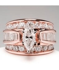 Elegant Marquise Zircon Solitaire Copper Wholesale Women Wedding Ring - Rose Gold