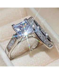 Elegant Princess Cut Zircon Solitaire Copper Wholesale Women Wedding Ring - Platinum
