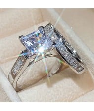Elegant Princess Cut Zircon Solitaire Copper Wholesale Women Wedding Ring - Platinum