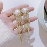Sparkling Pearl Cubic Zirconia Long Copper Wholesale Women Tassel Earrings