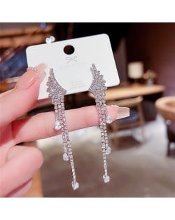 Sparkling Angel Wing Cubic Zirconia Pearl Long Copper Wholesale Women Tassel Earrings