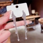 Sparkling Angel Wing Cubic Zirconia Pearl Long Copper Wholesale Women Tassel Earrings