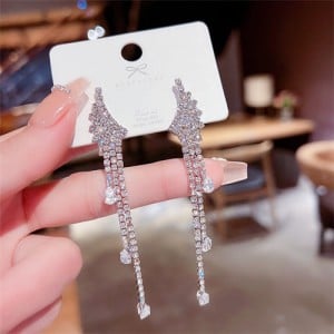Sparkling Angel Wing Cubic Zirconia Pearl Long Copper Wholesale Women Tassel Earrings