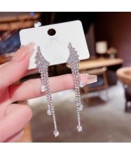 Sparkling Angel Wing Cubic Zirconia Pearl Long Copper Wholesale Women Tassel Earrings