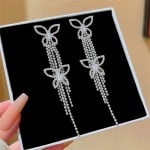 Sparkling Double Butterfly Cubic Zirconia Long Copper Wholesale Women Tassel Earrings