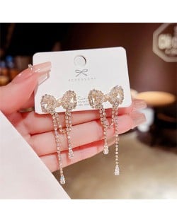 Sparkling Bow Cubic Zirconia Pearl Long Copper Wholesale Women Tassel Earrings