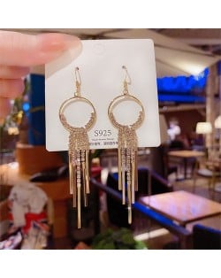 Sparkling Golden Hoop Bar Cubic Zirconia Long Copper Wholesale Women Tassel Earrings