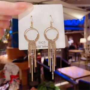 Sparkling Golden Hoop Bar Cubic Zirconia Long Copper Wholesale Women Tassel Earrings