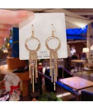 Sparkling Golden Hoop Bar Cubic Zirconia Long Copper Wholesale Women Tassel Earrings