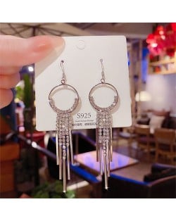 Sparkling Silver Hoop Bar Cubic Zirconia Long Copper Wholesale Women Tassel Earrings