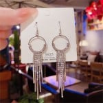 Sparkling Silver Hoop Bar Cubic Zirconia Long Copper Wholesale Women Tassel Earrings