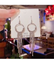 Sparkling Silver Hoop Bar Cubic Zirconia Long Copper Wholesale Women Tassel Earrings