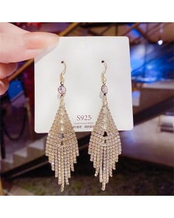 Sparkling Triangle Mesh Cubic Zirconia Long Copper Wholesale Women Tassel Earrings