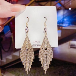Sparkling Triangle Mesh Cubic Zirconia Long Copper Wholesale Women Tassel Earrings