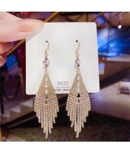 Sparkling Triangle Mesh Cubic Zirconia Long Copper Wholesale Women Tassel Earrings