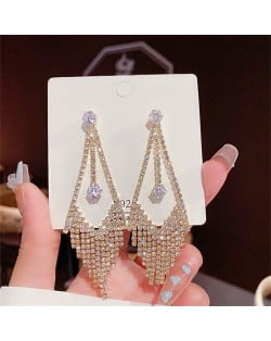 Sparkling Golden Triangle Drop Cubic Zirconia Long Copper Wholesale Women Tassel Earrings
