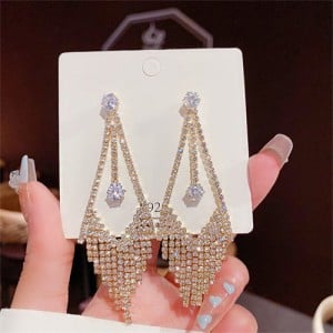 Sparkling Golden Triangle Drop Cubic Zirconia Long Copper Wholesale Women Tassel Earrings