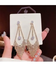 Sparkling Golden Triangle Drop Cubic Zirconia Long Copper Wholesale Women Tassel Earrings