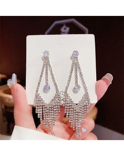 Sparkling Silver Triangle Drop Cubic Zirconia Long Copper Wholesale Women Tassel Earrings
