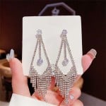 Sparkling Silver Triangle Drop Cubic Zirconia Long Copper Wholesale Women Tassel Earrings
