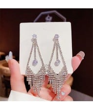Sparkling Silver Triangle Drop Cubic Zirconia Long Copper Wholesale Women Tassel Earrings