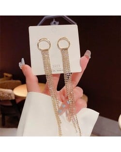 Sparkling Golden Hoop Chain Cubic Zirconia Long Copper Wholesale Women Tassel Earrings