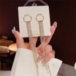 Sparkling Golden Hoop Chain Cubic Zirconia Long Copper Wholesale Women Tassel Earrings