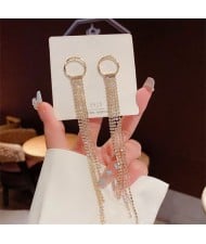 Sparkling Golden Hoop Chain Cubic Zirconia Long Copper Wholesale Women Tassel Earrings