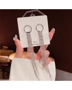 Sparkling Silver Hoop Chain Cubic Zirconia Long Copper Wholesale Women Tassel Earrings