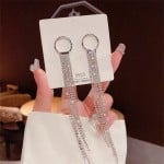 Sparkling Silver Hoop Chain Cubic Zirconia Long Copper Wholesale Women Tassel Earrings