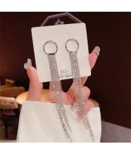 Sparkling Silver Hoop Chain Cubic Zirconia Long Copper Wholesale Women Tassel Earrings