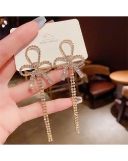 Sparkling Large Bow Cubic Zirconia Long Copper Wholesale Women Tassel Earrings