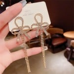 Sparkling Large Bow Cubic Zirconia Long Copper Wholesale Women Tassel Earrings