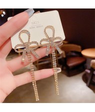 Sparkling Large Bow Cubic Zirconia Long Copper Wholesale Women Tassel Earrings