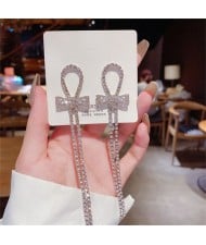 Sparkling Loop Bow Cubic Zirconia Long Copper Wholesale Women Tassel Earrings