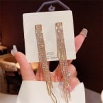 Sparkling Golden Wide Bar Cubic Zirconia Long Copper Wholesale Women Tassel Earrings
