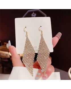 Sparkling Golden Diamond Mesh Cubic Zirconia Long Copper Wholesale Women Tassel Earrings