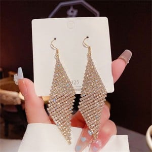 Sparkling Golden Diamond Mesh Cubic Zirconia Long Copper Wholesale Women Tassel Earrings